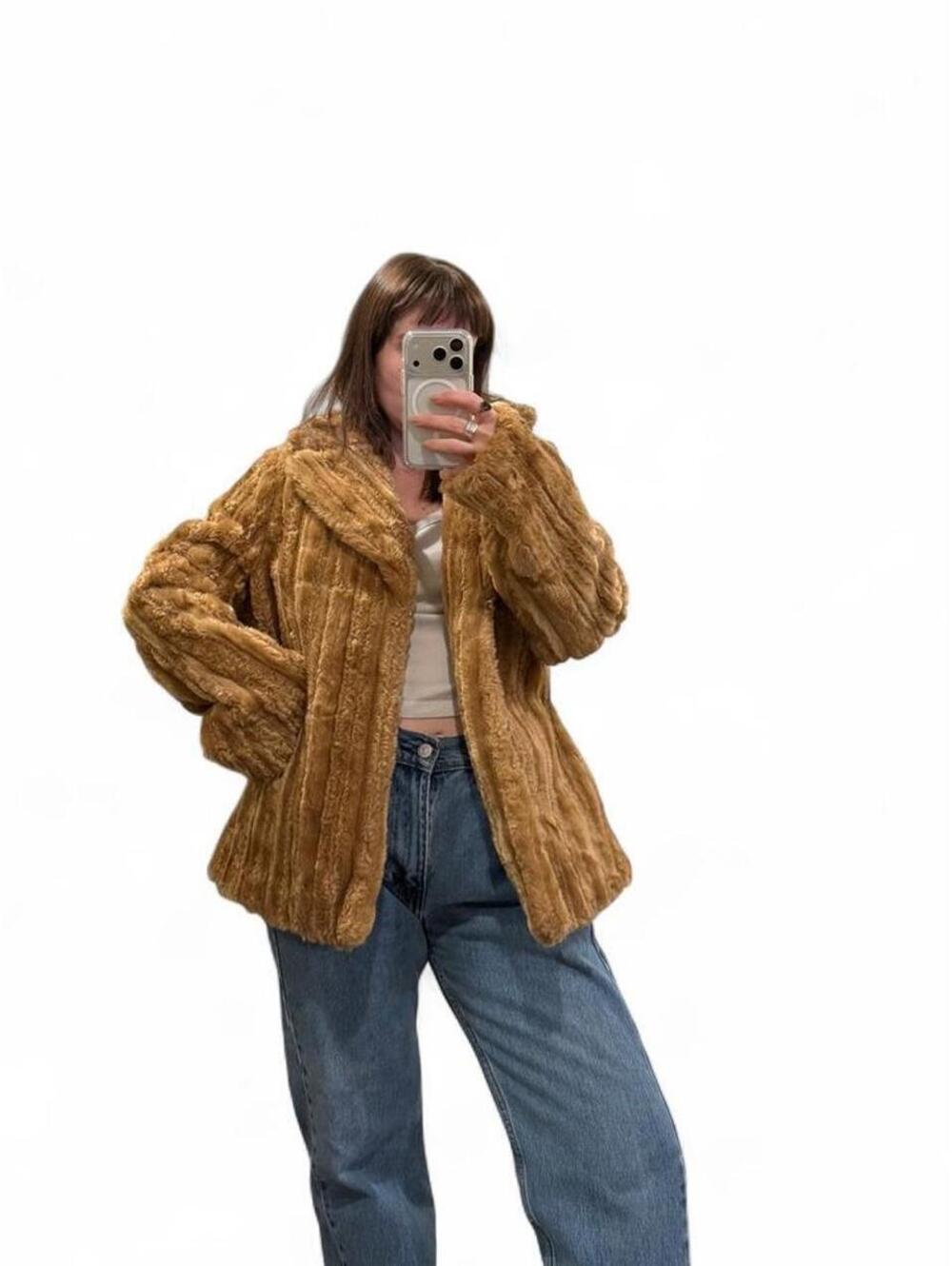 Vintage Y2K Camel Faux Fur Jacket XXL